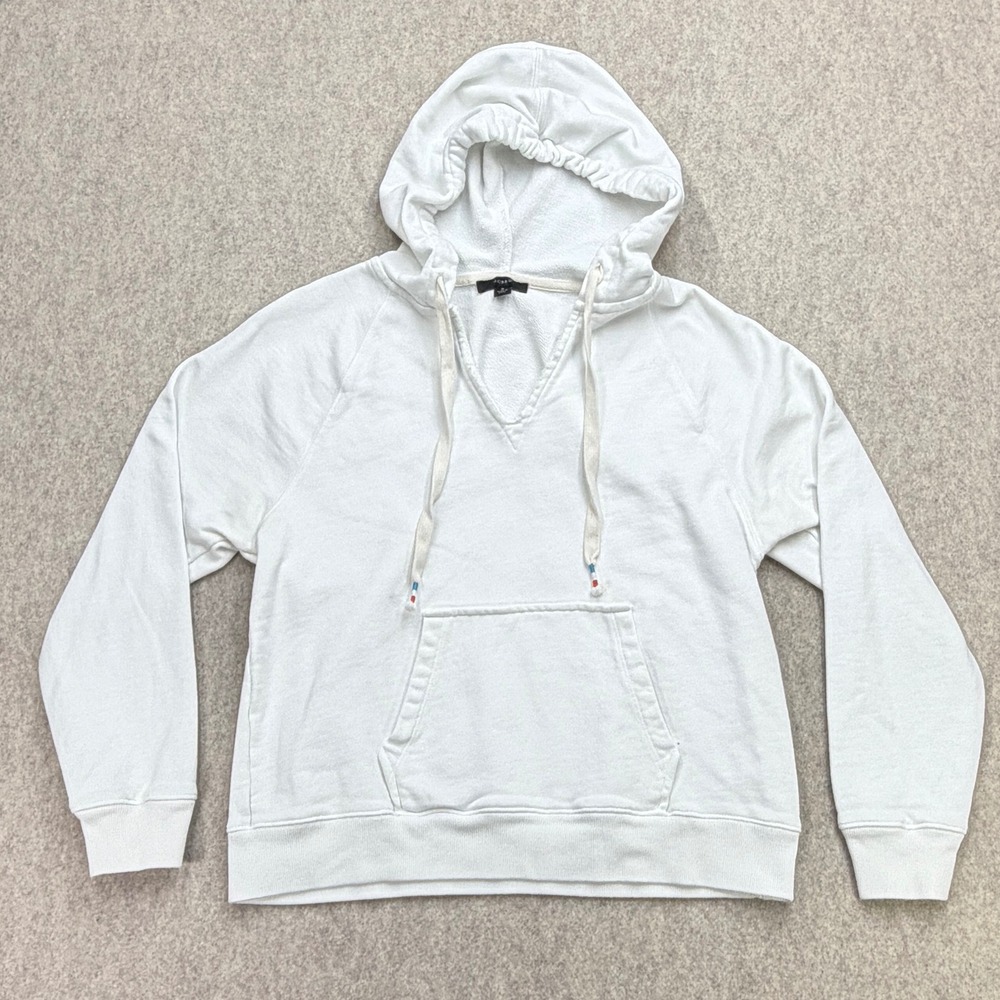 J.Crew Pullover Hoodie Women S White V-Neck Beachy Athleisure Coastal Minimalist
